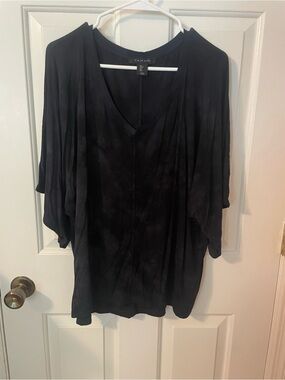 Tahari Black Draped V-Neck Tunic Top